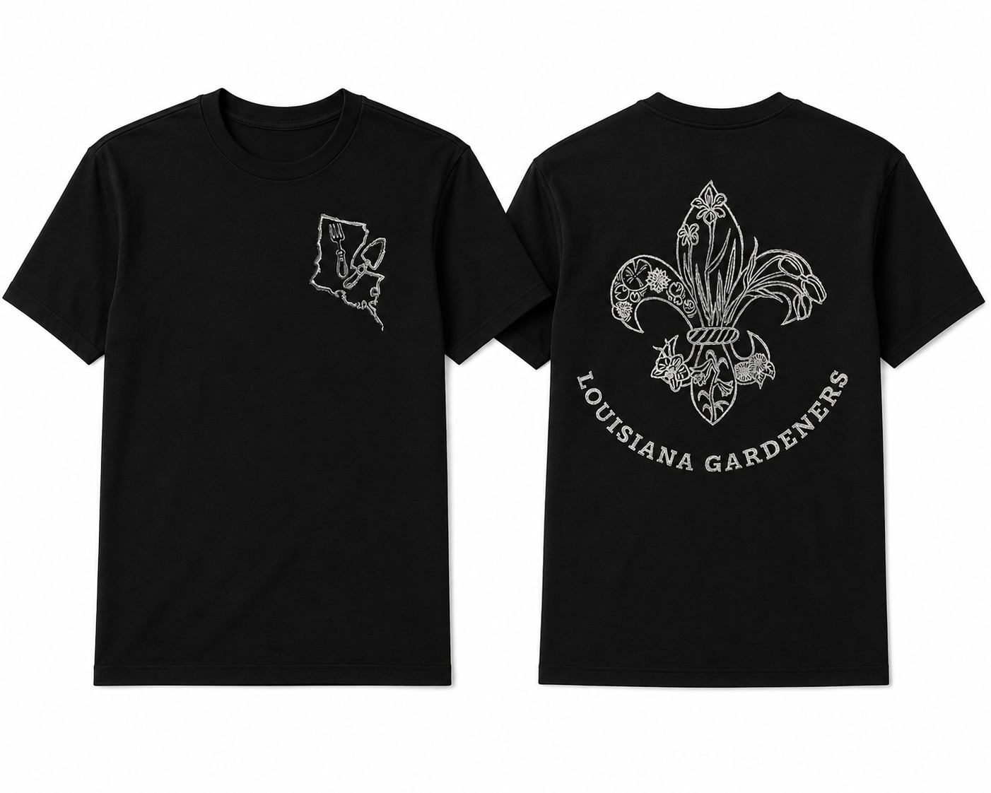 Louisiana Gardeners Block Print (White on Black)